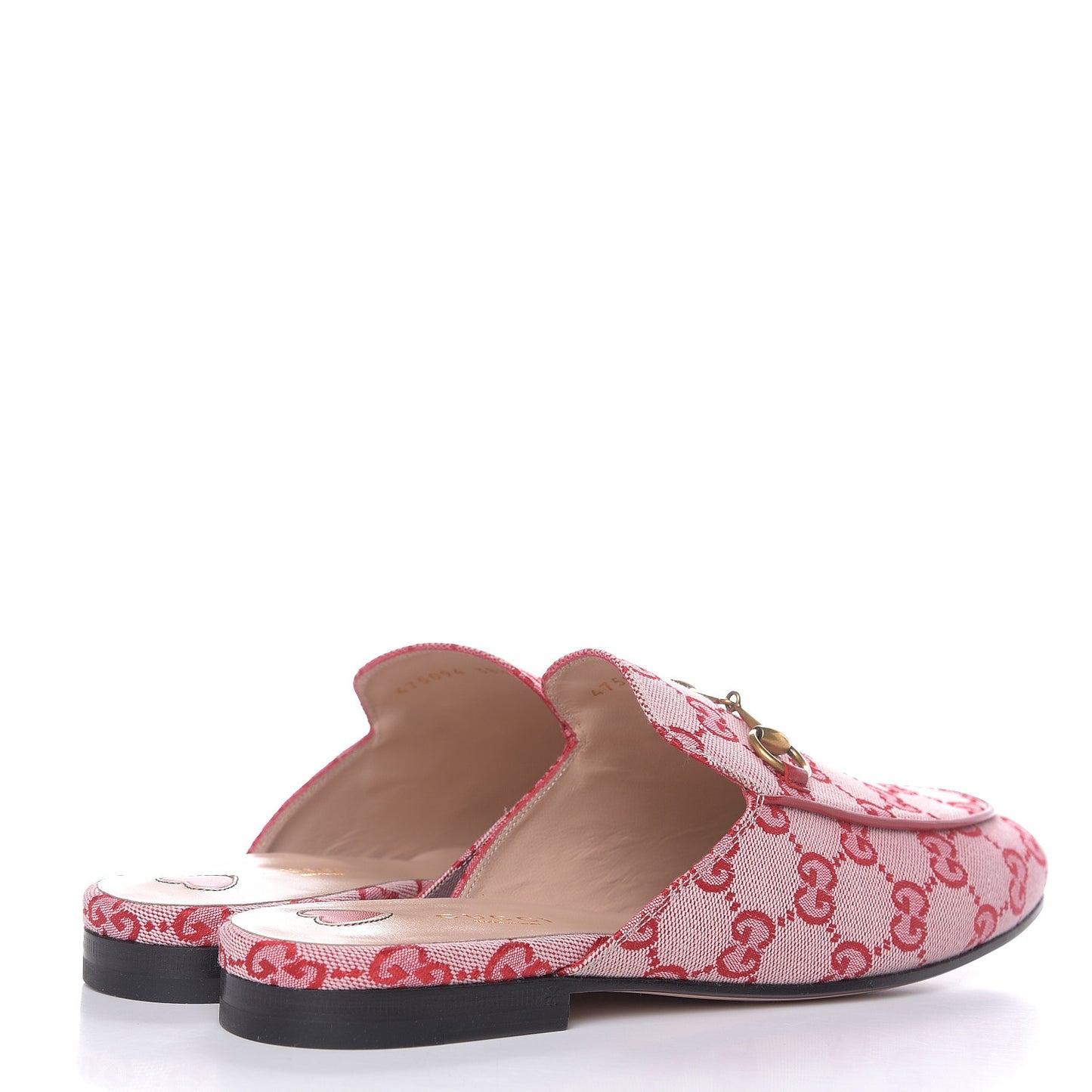 Canvas GG Monogram Horsebit Womens Princetown Slippers 38.5 Gardenia Hibiscus Red