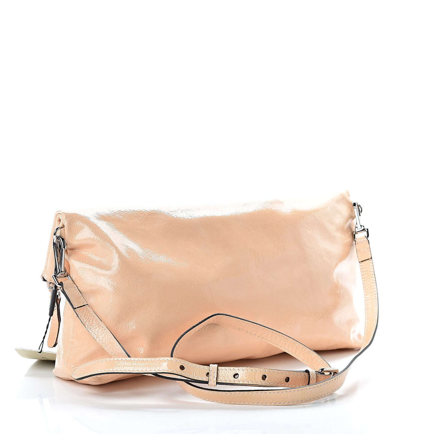 Patent Fold Over Crossbody Beige
