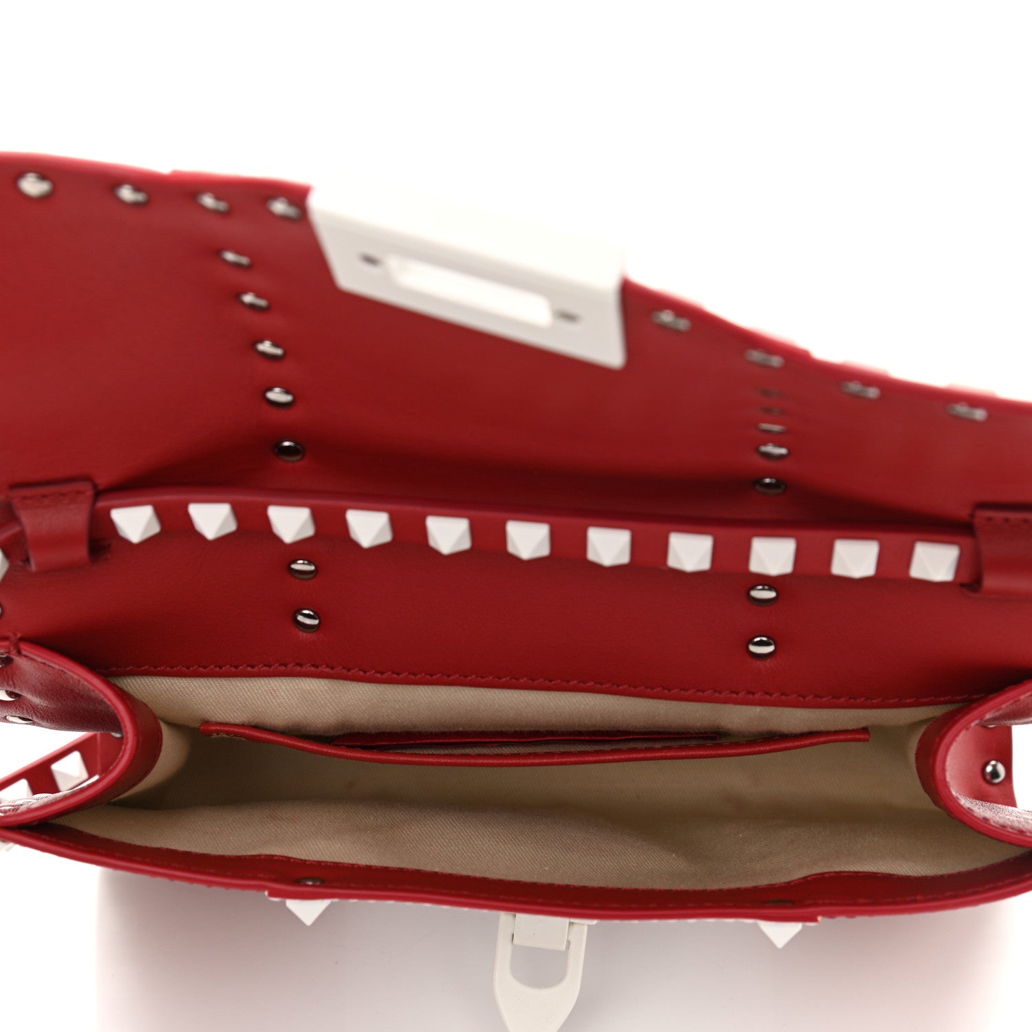 Valentino Garavani Vitello Colorblock Medium Free Rockstud Flip Lock Crossbody Bag Rosso Valentino Optic White 5 of 12
