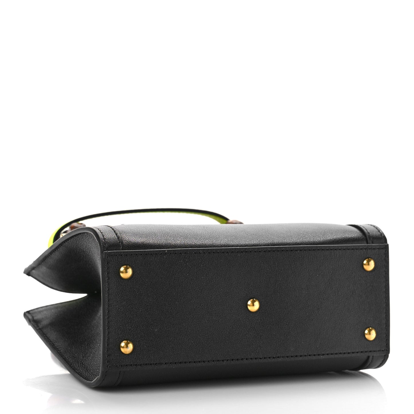 Wonka Grain Calfskin Mini Diana Tote Bag Black Yellow Fluo