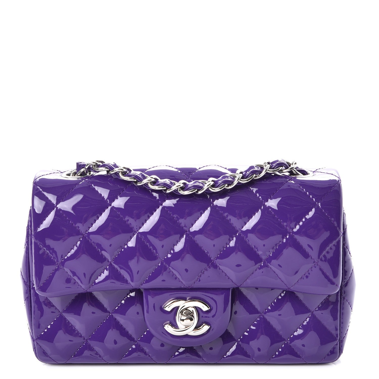 Chanel Patent Quilted Mini Rectangular Flap Purple 1 of 8