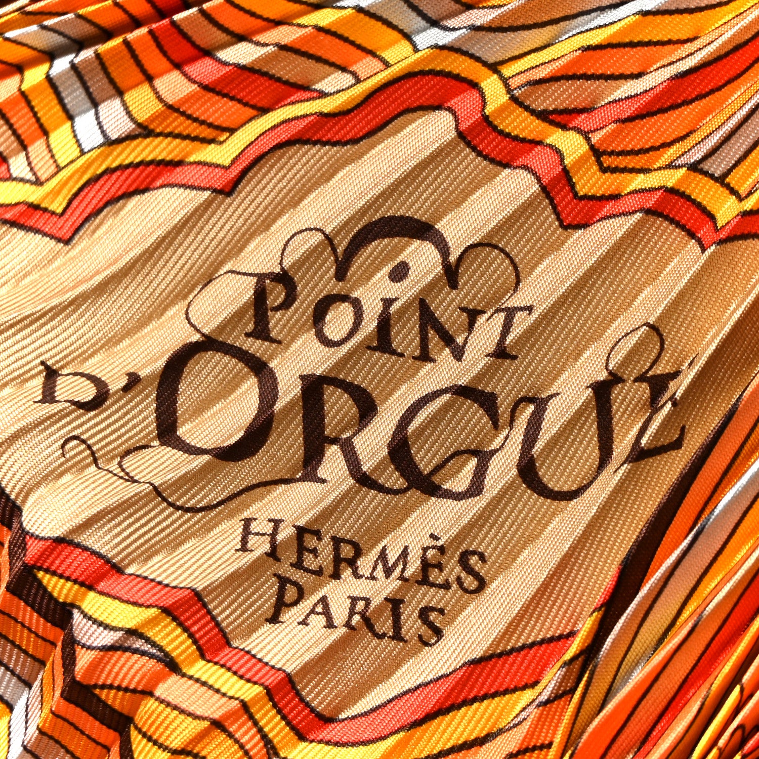Hermes Silk Plisse Point D’Orgue Scarf 90 Black Orange 2 of 5