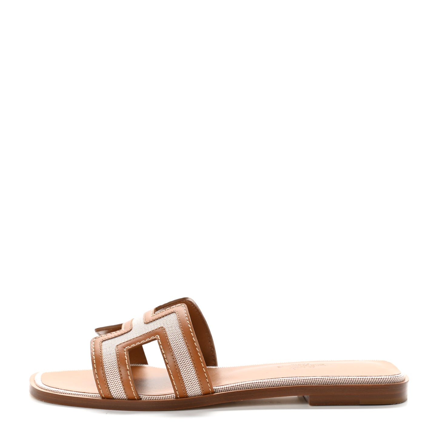 Calfskin Canvas Oran Sandals 36 Noisette Beige Dore