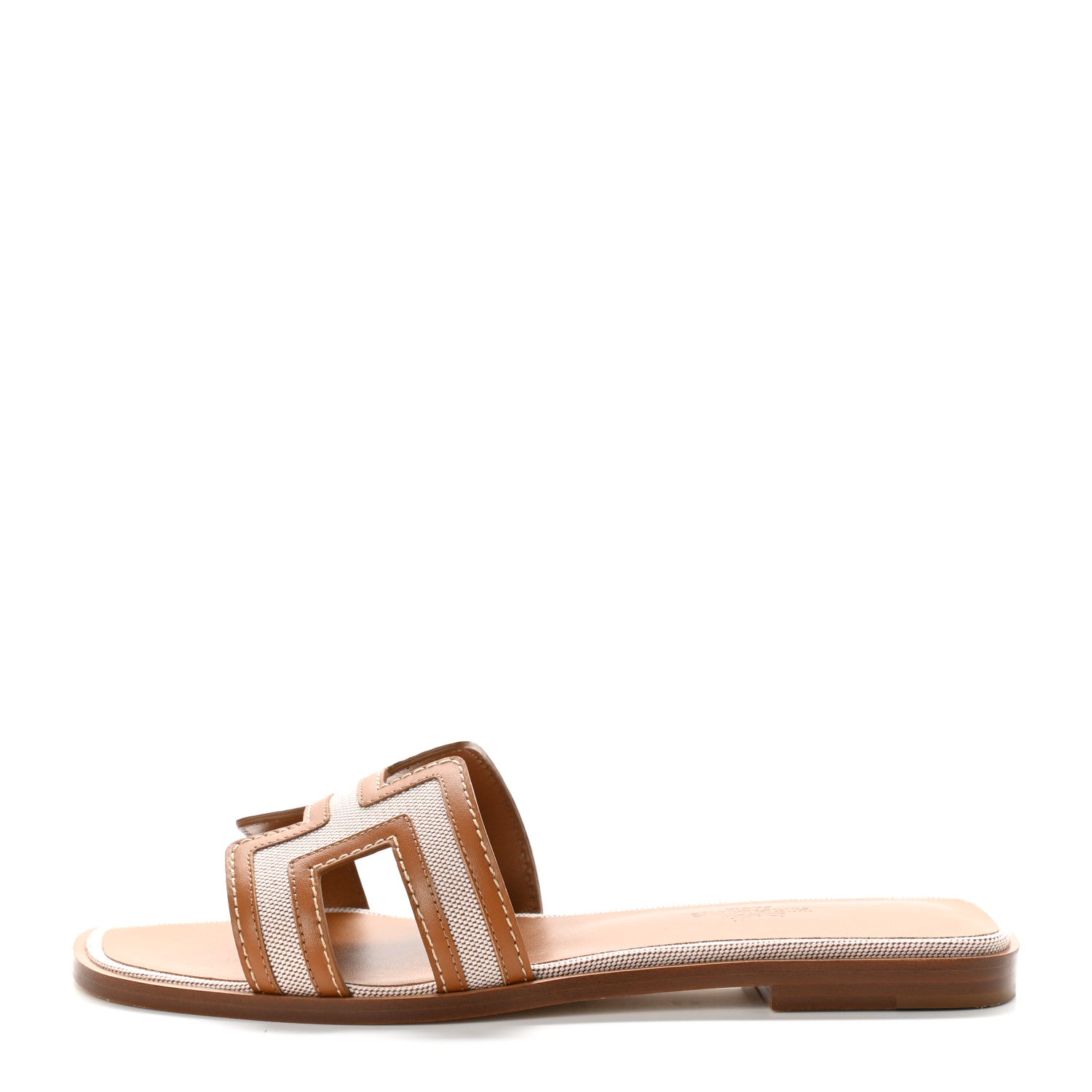 Hermes Calfskin Canvas Oran Sandals 36 Noisette Beige Dore 1 of 8