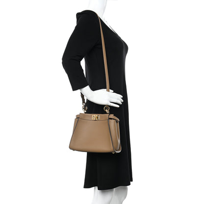Fendi Vitello Seta Fabric Jacquard FF 1974 Mini Peekaboo Iconic Satchel Sand Tabacco Moro 2 of 11