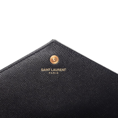 Saint Laurent Grain De Poudre Matelasse Chevron Monogram Chain Wallet Black 6 of 8