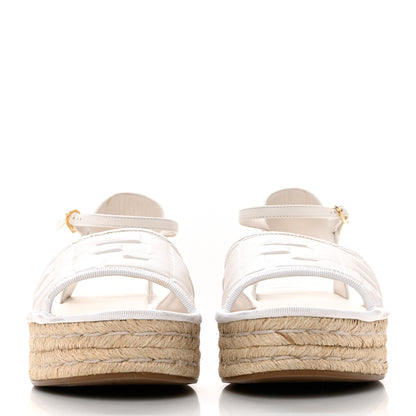 Fendi Nappa FF Embossed Espadrille Platform Sandals 37 Snow 2 of 8