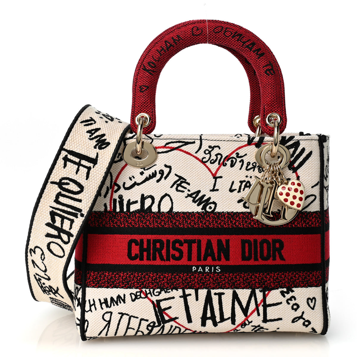 Christian Dior Canvas Medium DiorAmour Graffiti Lady D-Lite Latte 2 of 17