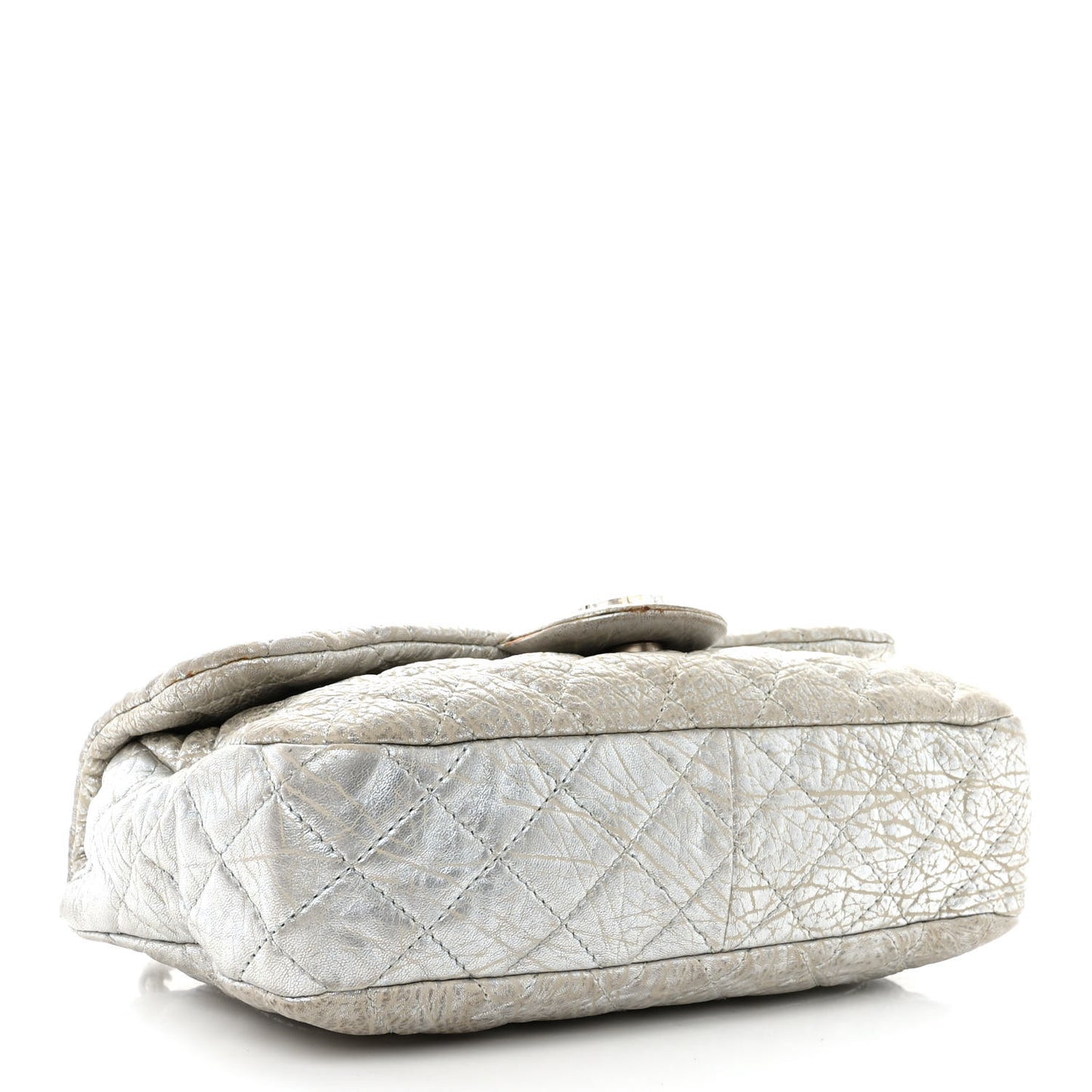 Calfskin Mirror CC Crackled Flap Silver