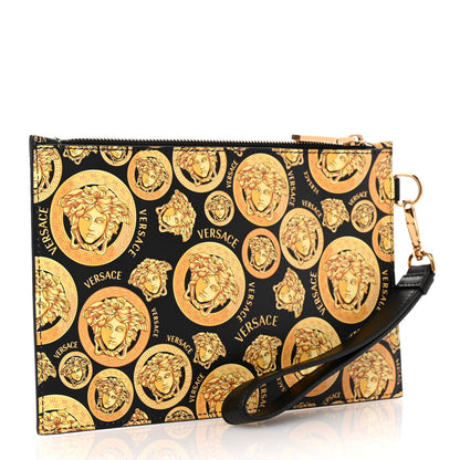 Versace Calfskin La Medusa Print Wristlet Pouch Black Gold 3 of 8