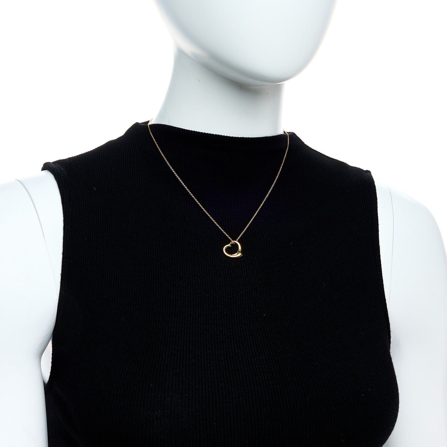 18K Yellow Gold 16mm Elsa Peretti Open Heart Pendant Necklace
