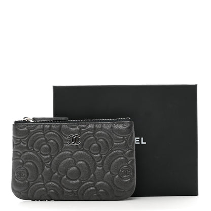 Chanel Goatskin Camellia Embossed Cosmetic Pouch Anthracite 8 of 8