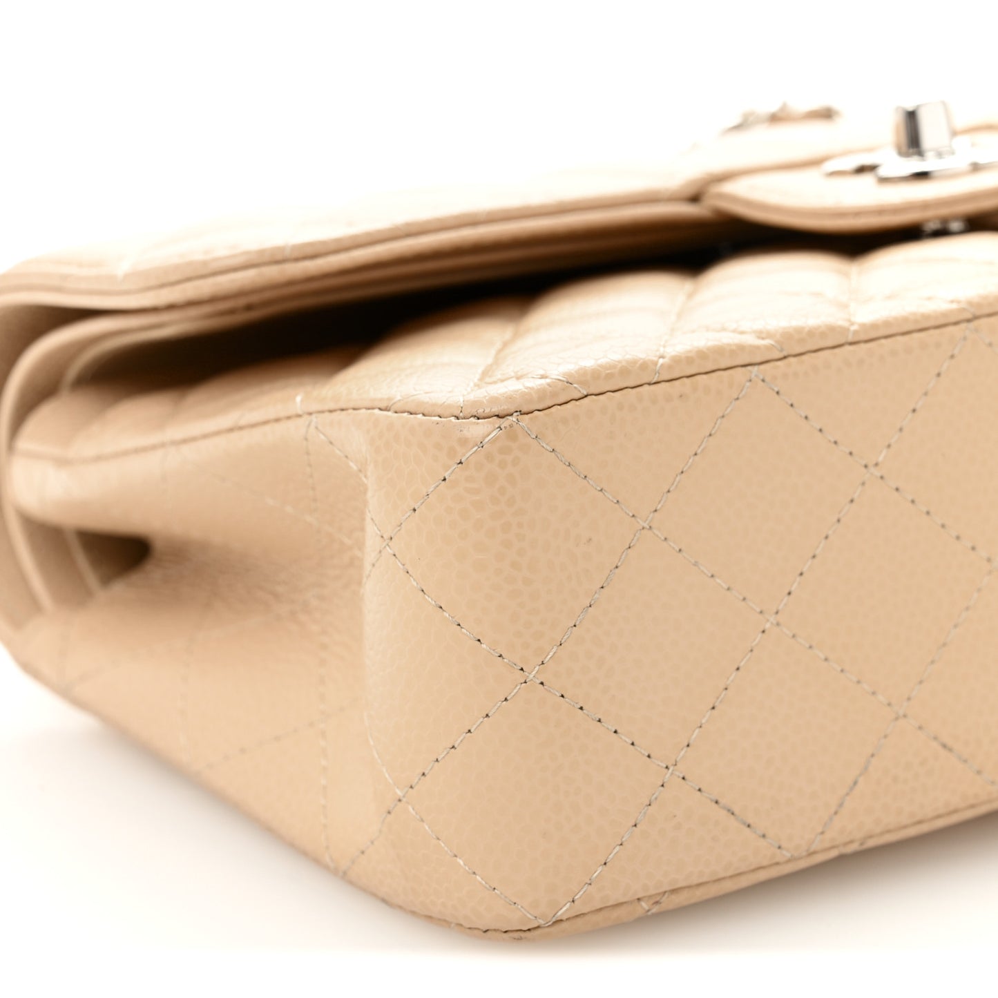 Caviar Quilted Small Double Flap Beige