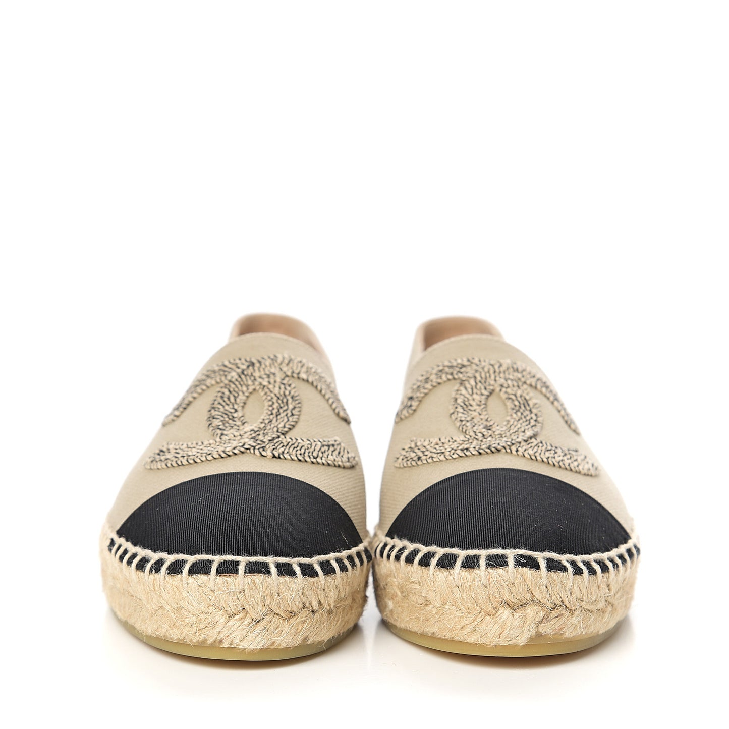 Canvas Grosgrain CC Espadrilles 36 Beige Black