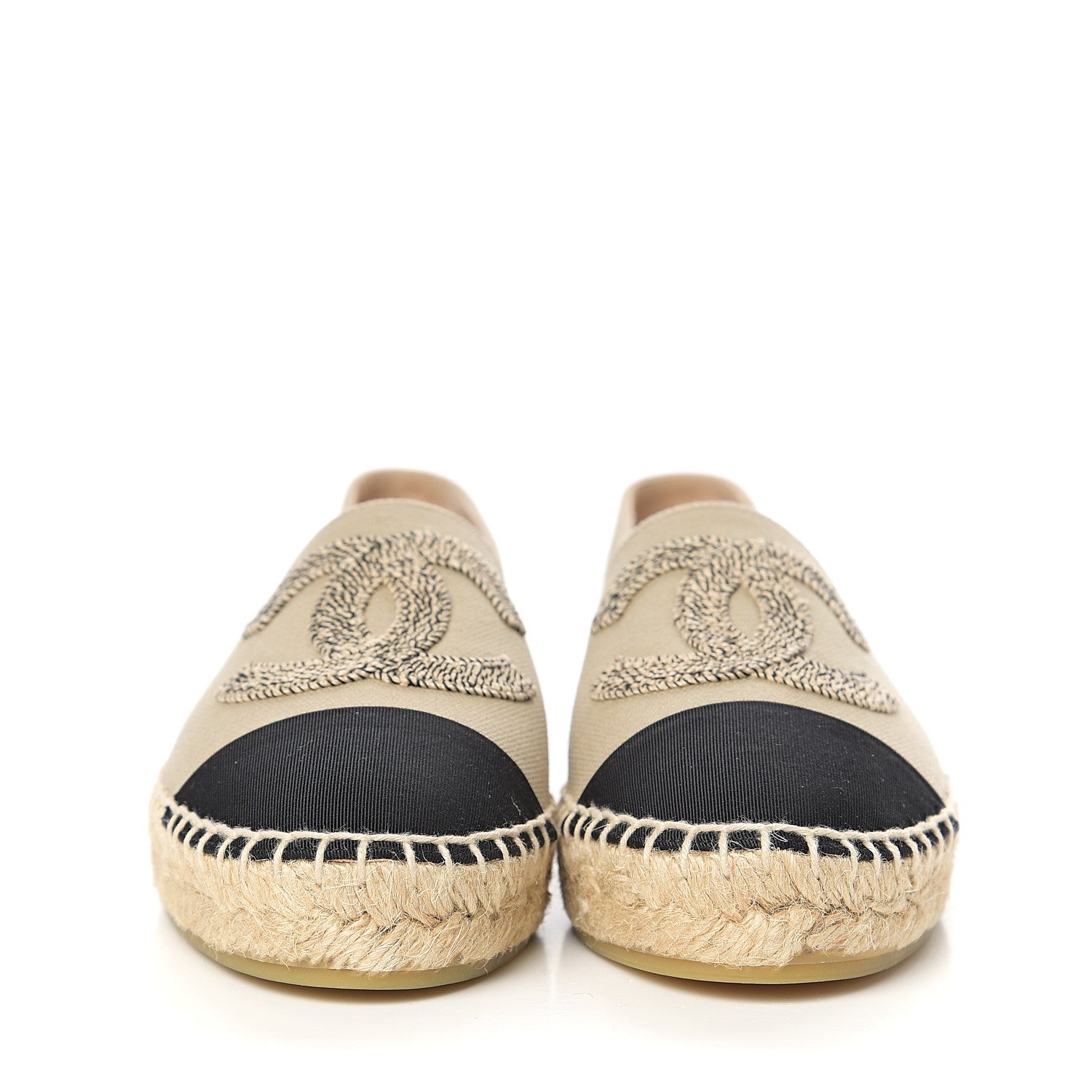 Chanel Canvas Grosgrain CC Espadrilles 36 Beige Black 2 of 11