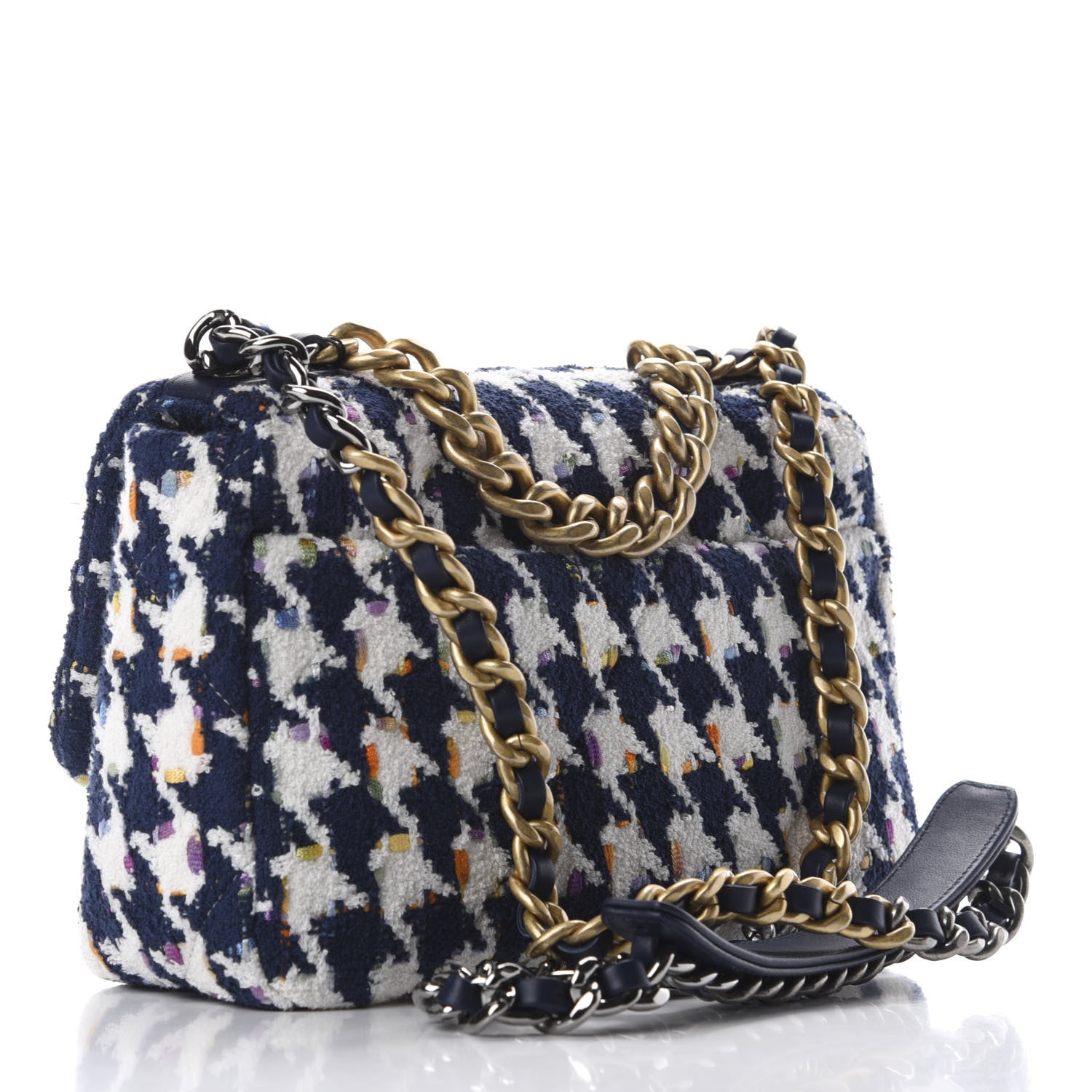 Chanel Tweed Quilted Medium 19 Flap Ecru Navy Blue Multicolor 3 of 9