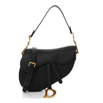 Christian Dior Grained Calfskin Saddle Bag With Strap Black 1 of 12