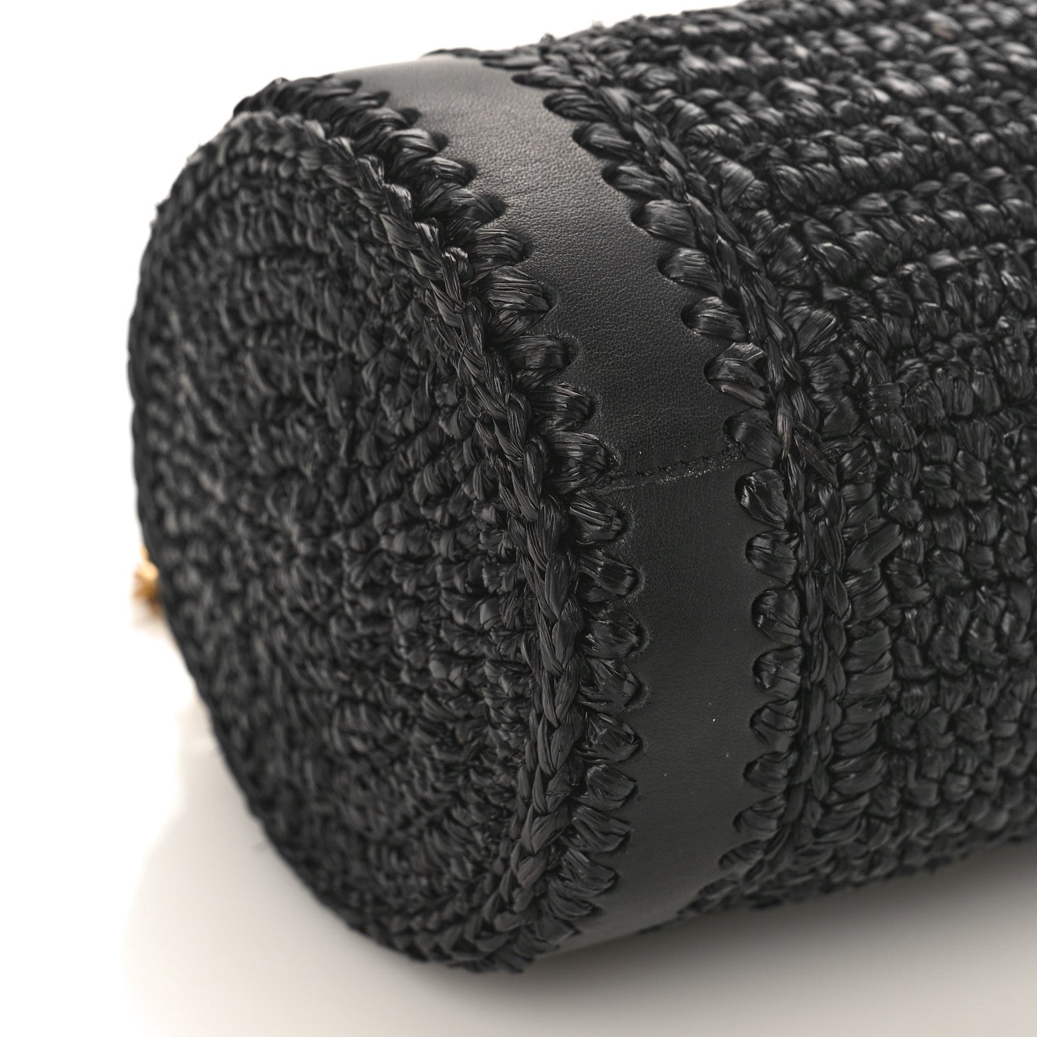 Saint Laurent Raffia Monogram Small Cassandre Cylinder Bag Black 7 of 8