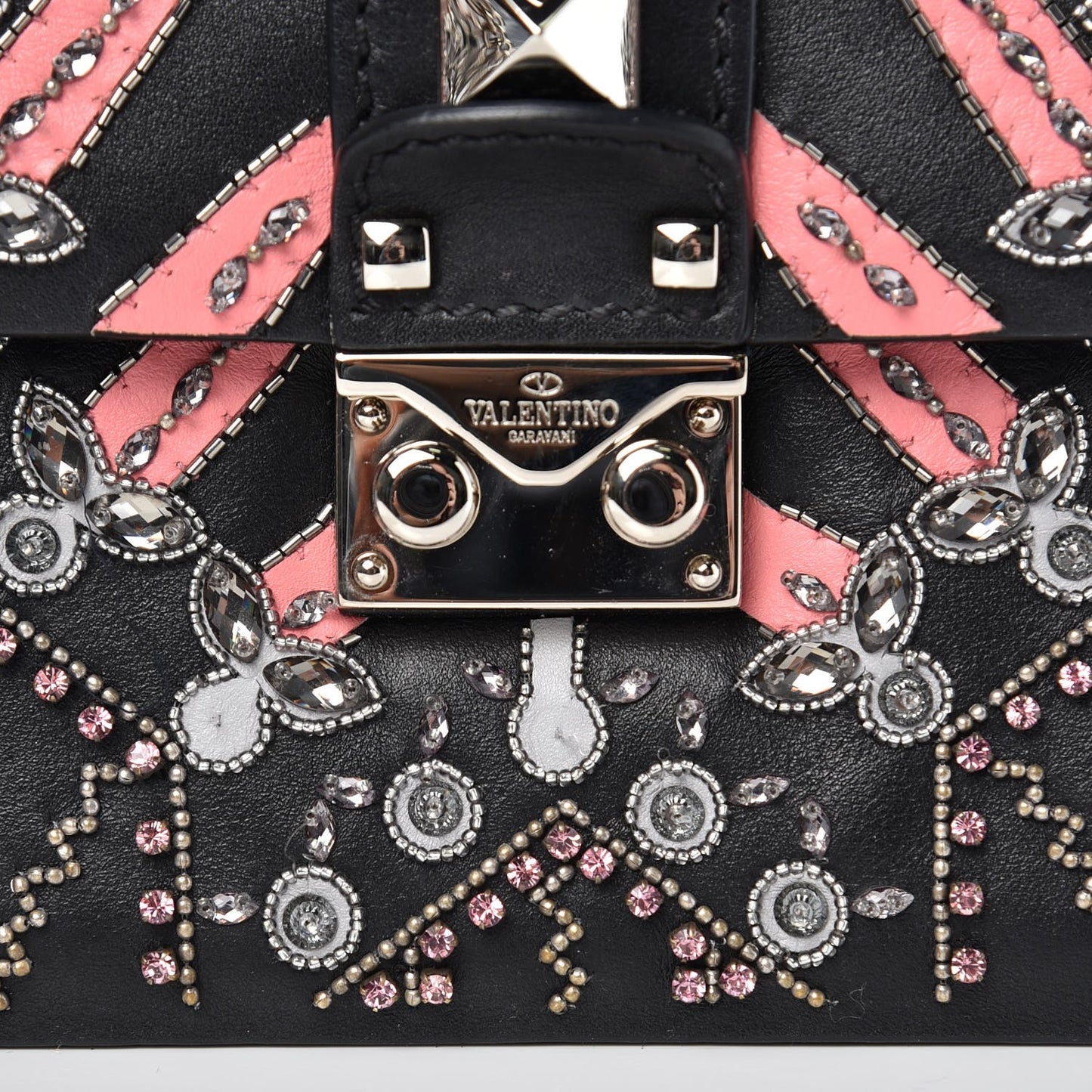 Vitello Crystal Loveblade Embellished Medium Glam Lock Rockstud Flap Black
