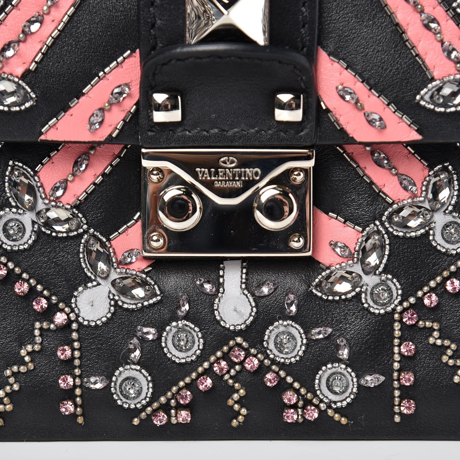 Valentino Garavani Vitello Crystal Loveblade Embellished Medium Glam Lock Rockstud Flap Black 12 of 12