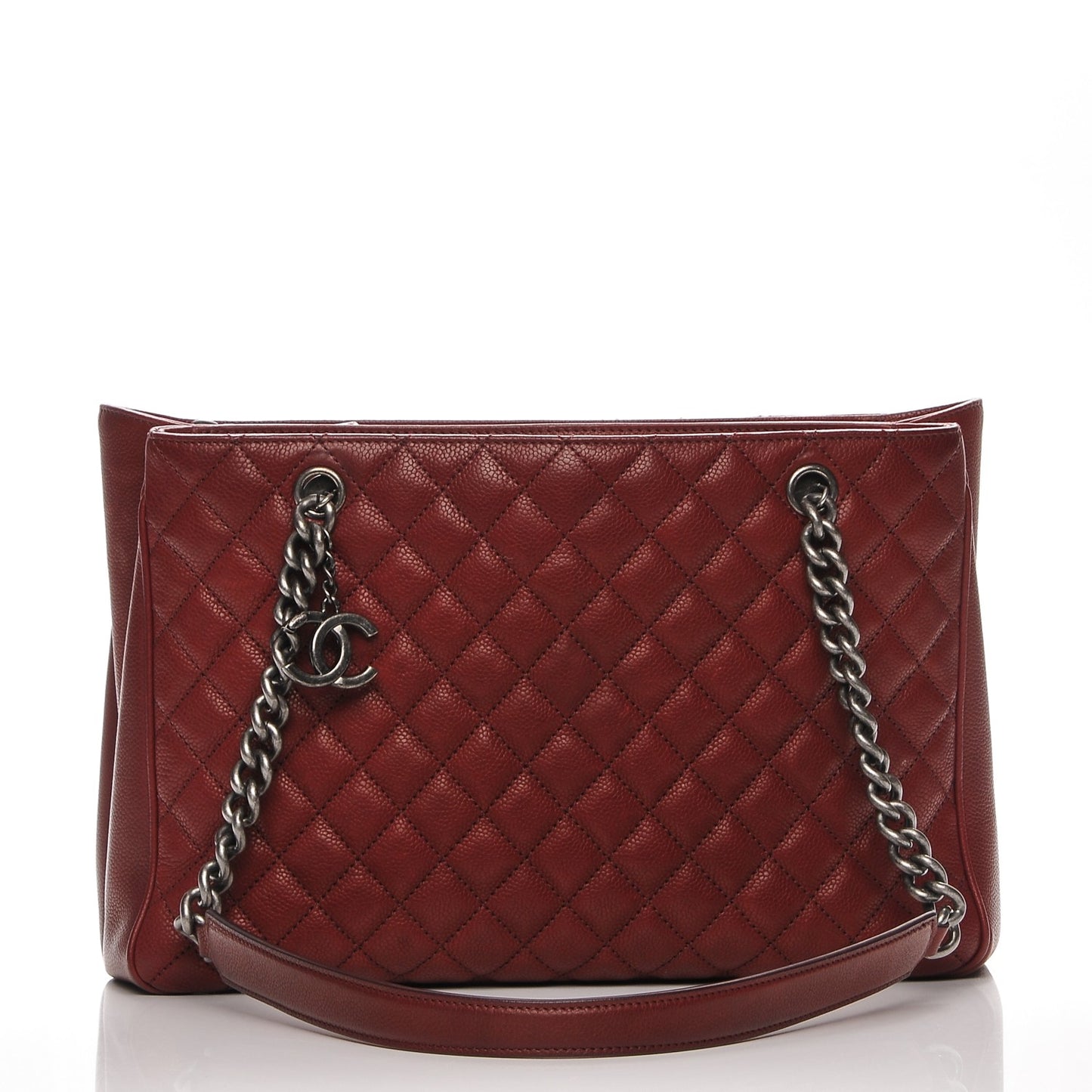 Caviar Quilted Medium Rock In Rome Tote Dark Red