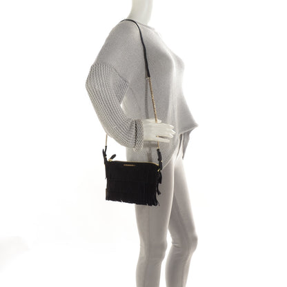 Burberry Suede Fringe Peyton Crossbody Clutch Bag Black 2 of 12