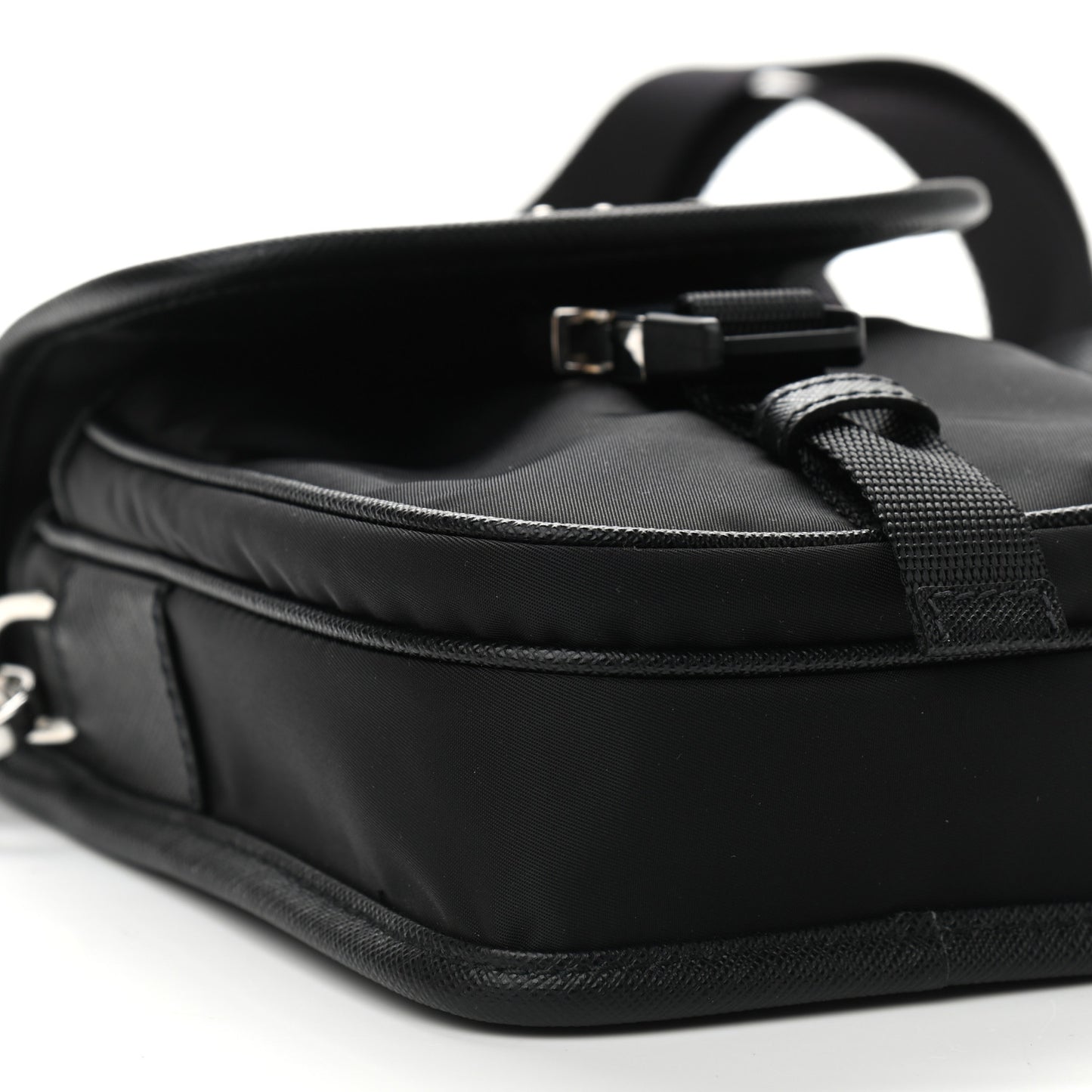 Re-Nylon Saffiano Mini Pocket Single Snap Buckle Messenger Bag Black