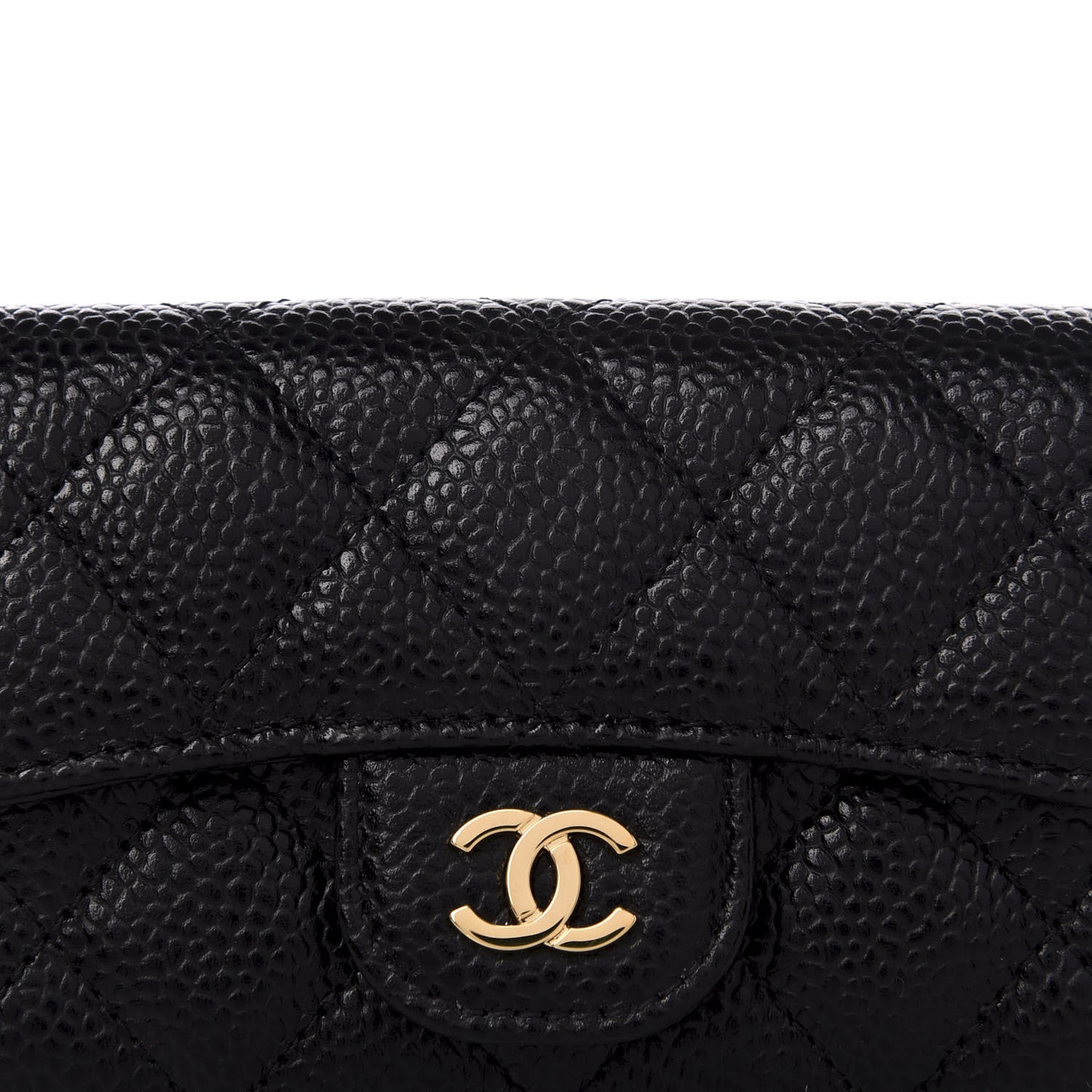 Caviar Quilted Flap Card Holder Wallet Black