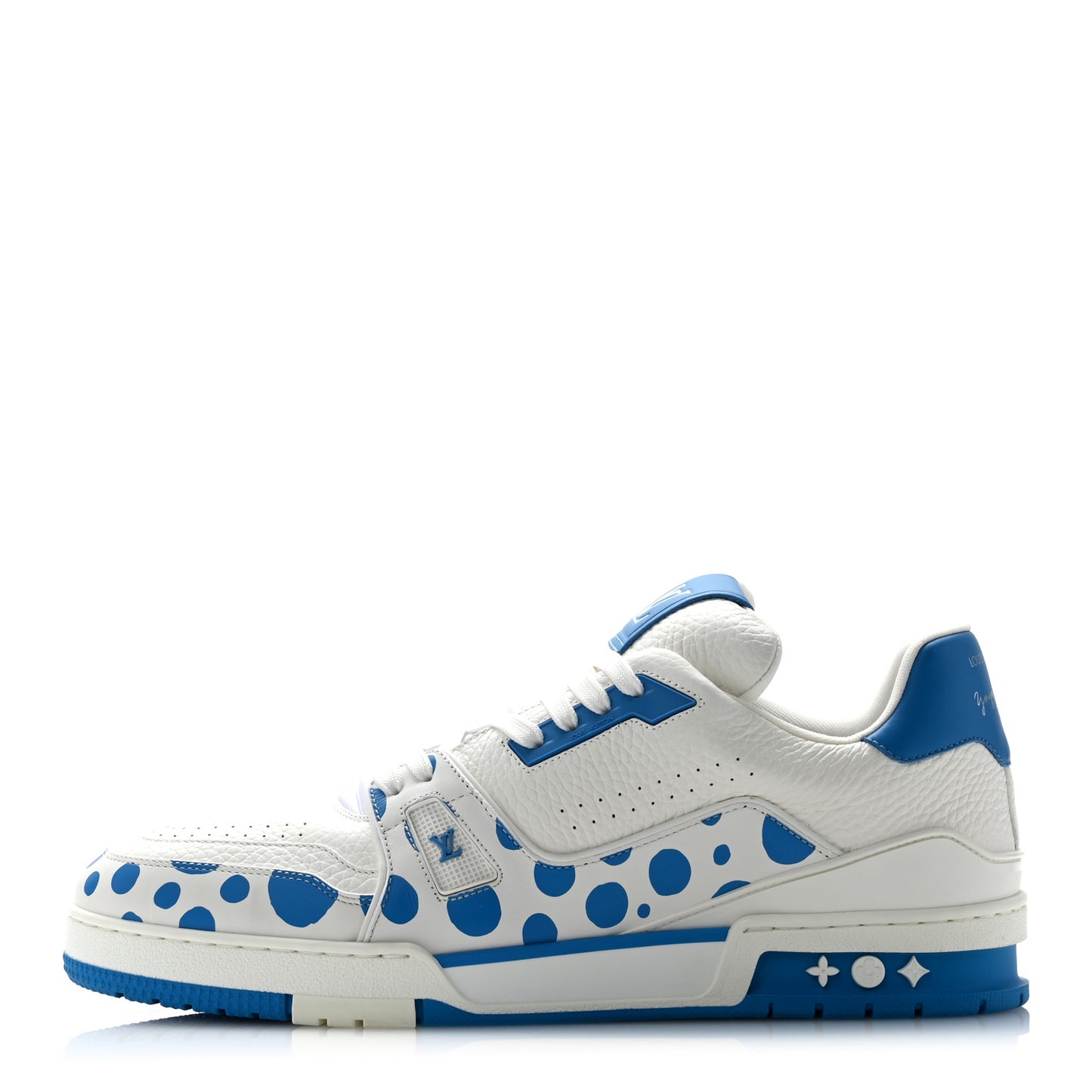 LV X YK Calfskin Printed Mens Infinity Dots Trainer Sneakers 11 White Blue