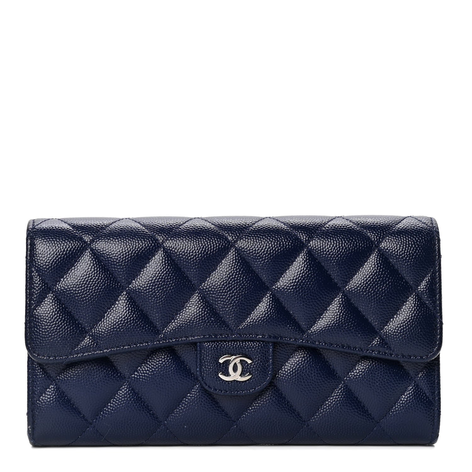 Chanel Caviar Quilted Large Gusset Flap Wallet Navy 1 of 5