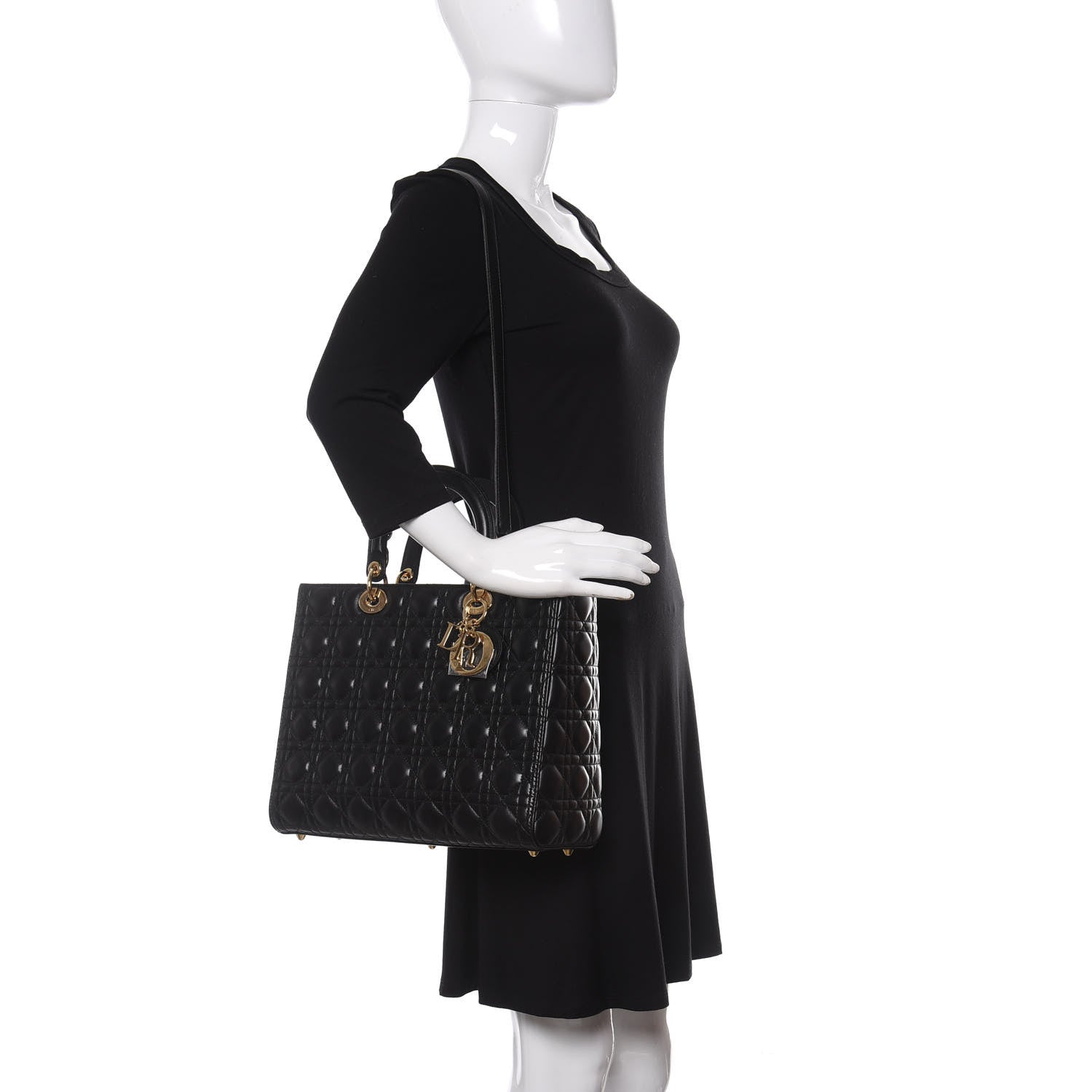 Christian Dior Lambskin Cannage Large Lady Dior Black 2 of 11