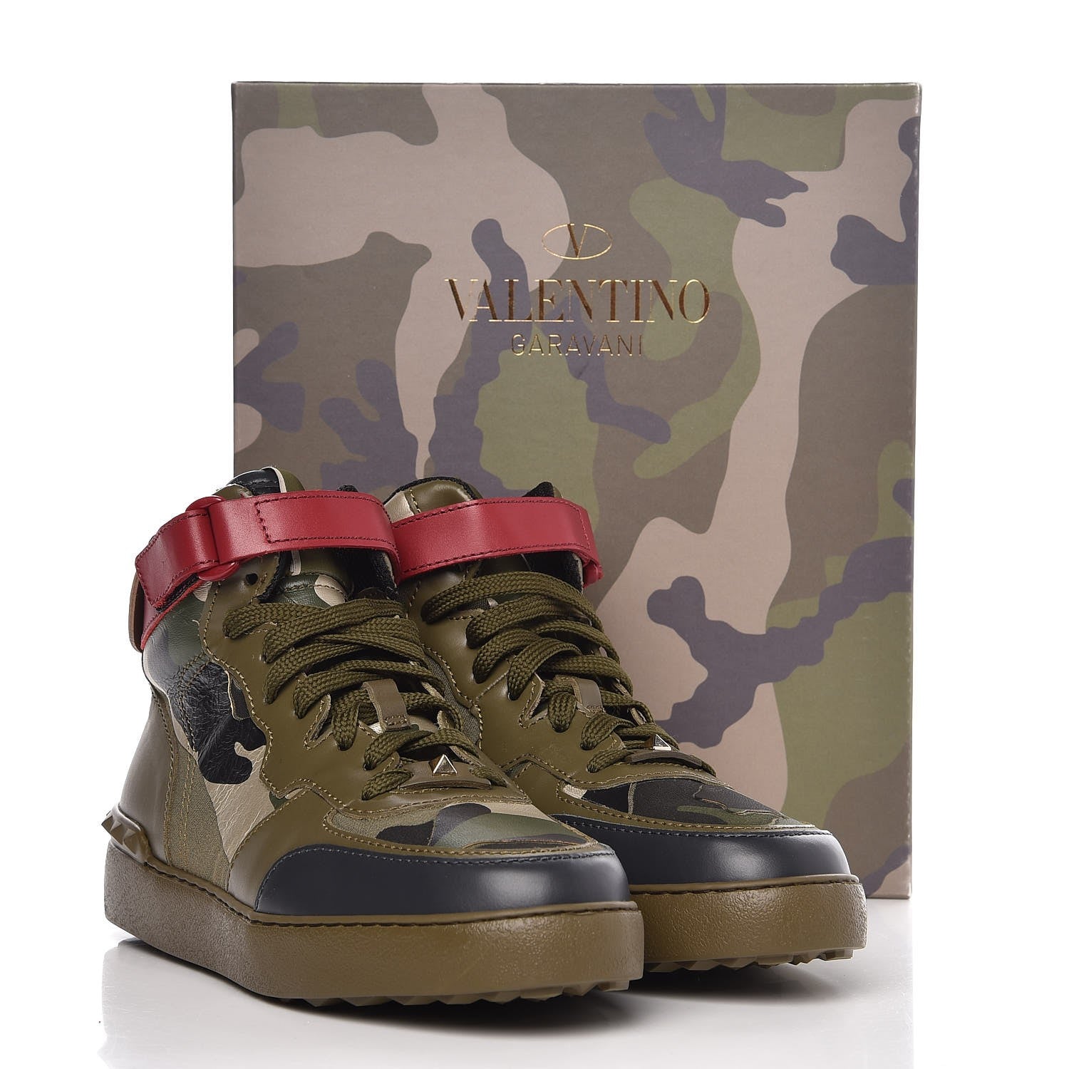 Valentino Garavani Calfskin Canvas Camouflage Rockstud Rock Be Sneakers 39.5 Olive 9 of 10