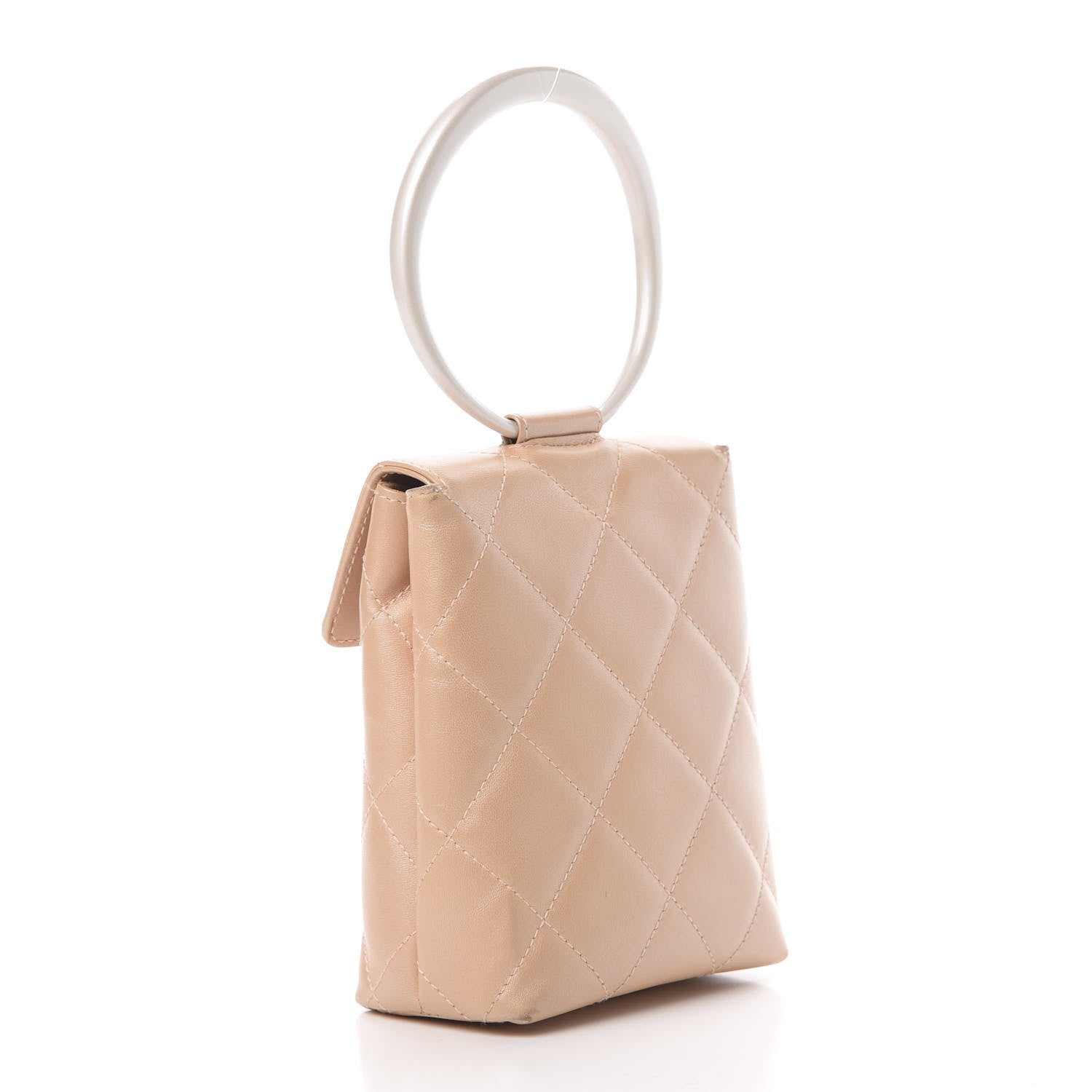 Chanel Iridescent Lambskin Quilted Round Handle Mini Flap Beige 2 of 14