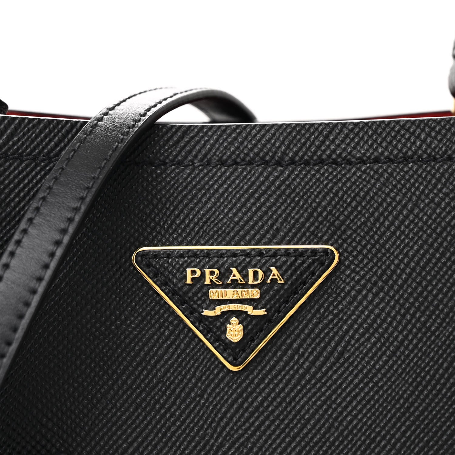 Prada Saffiano Cuir Medium Panier Bucket Bag Black Fuoco 9 of 11