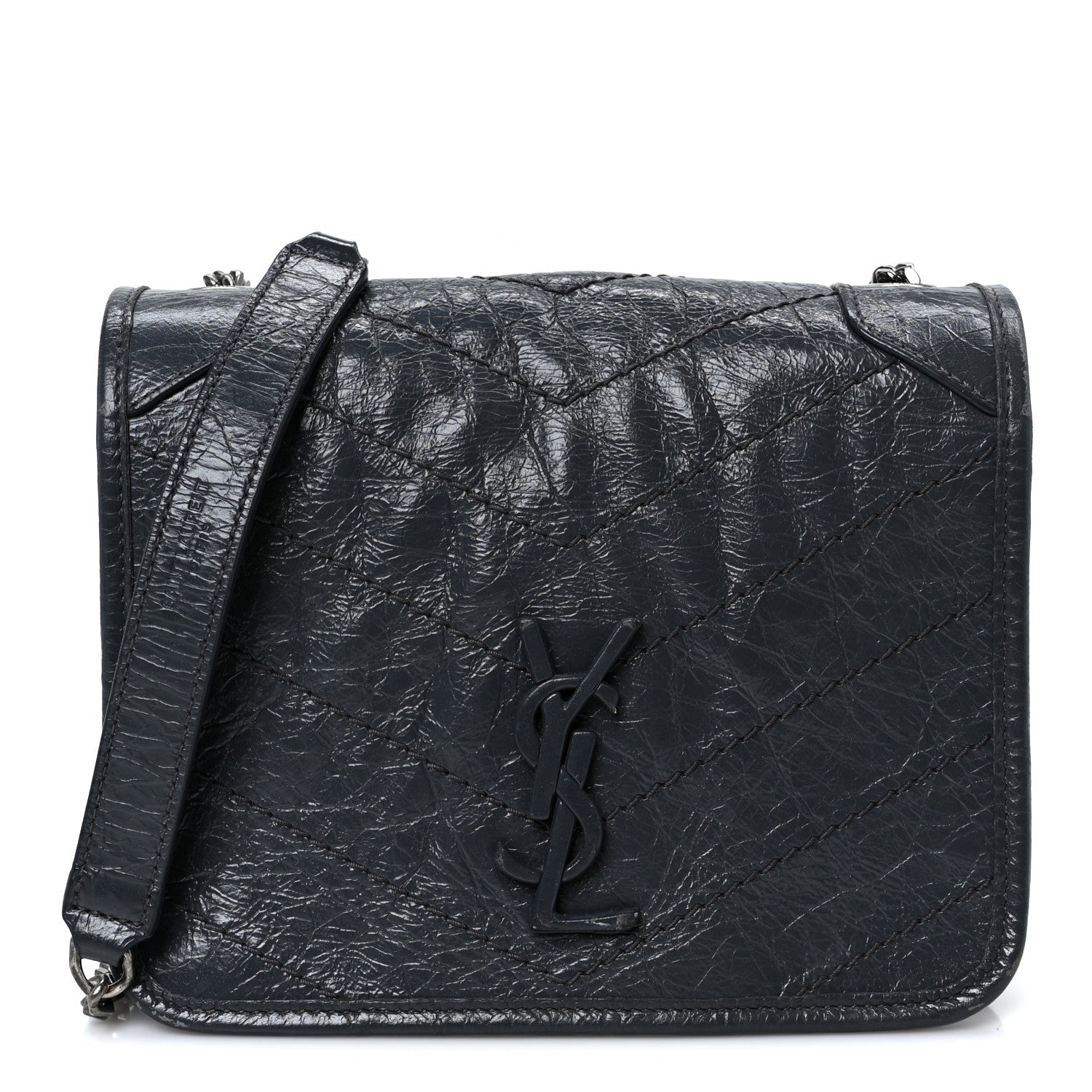 Saint Laurent Crinkled Calfskin Matelasse Monogram Niki Chain Wallet Dark Smog 1 of 9