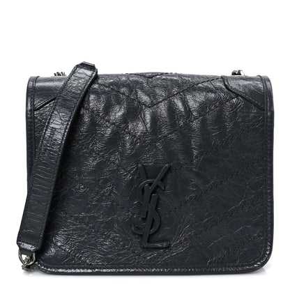Saint Laurent Crinkled Calfskin Matelasse Monogram Niki Chain Wallet Dark Smog 1 of 9