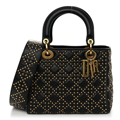 Christian Dior Calfskin Cannage Studded Medium Supple Lady Dior Black 1 of 12