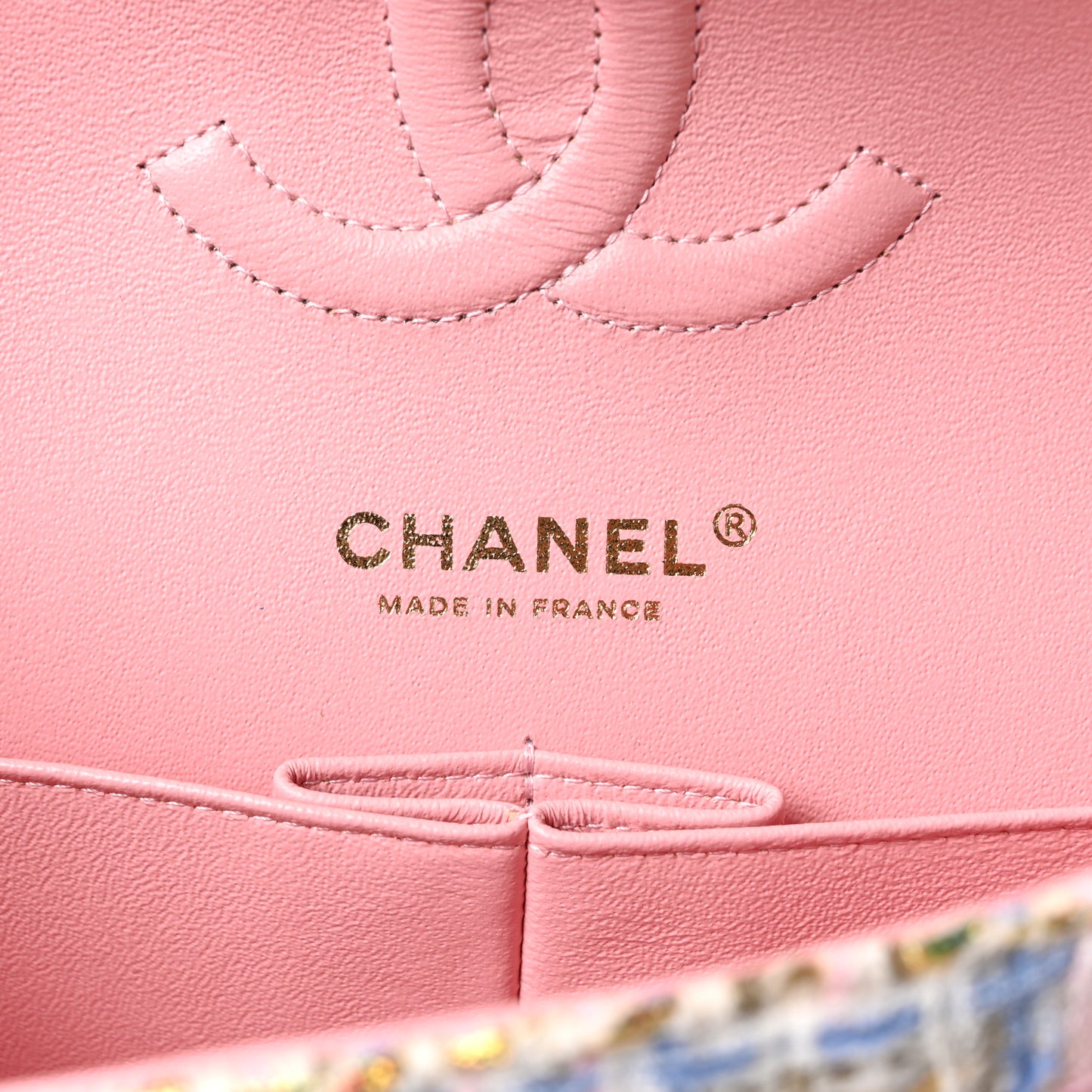 Tweed Quilted Medium Double Flap Blue Pink Gold White