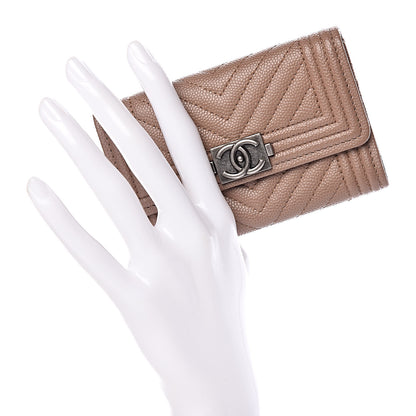 Chanel Caviar Chevron Quilted Boy Card Holder Wallet Dark Beige 2 of 11