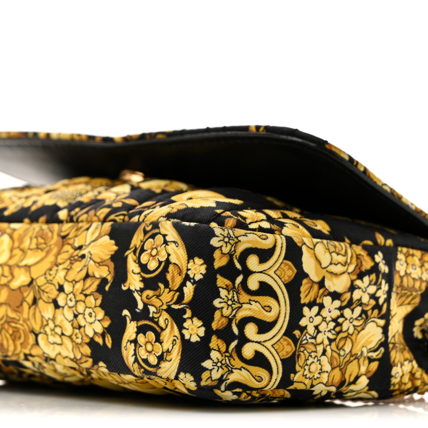 Versace Silk Barocco Printed Quilted Virtus V Mini Chain Flap Shoulder Bag Black Gold 9 of 11