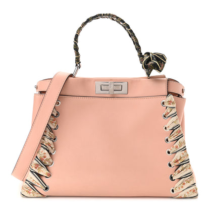 Fendi Vitello Seta Shiny Nappa Ribbon Lace Up Floral Medium Peekaboo Iconic Satchel Baby Pink Multicolor 1 of 12