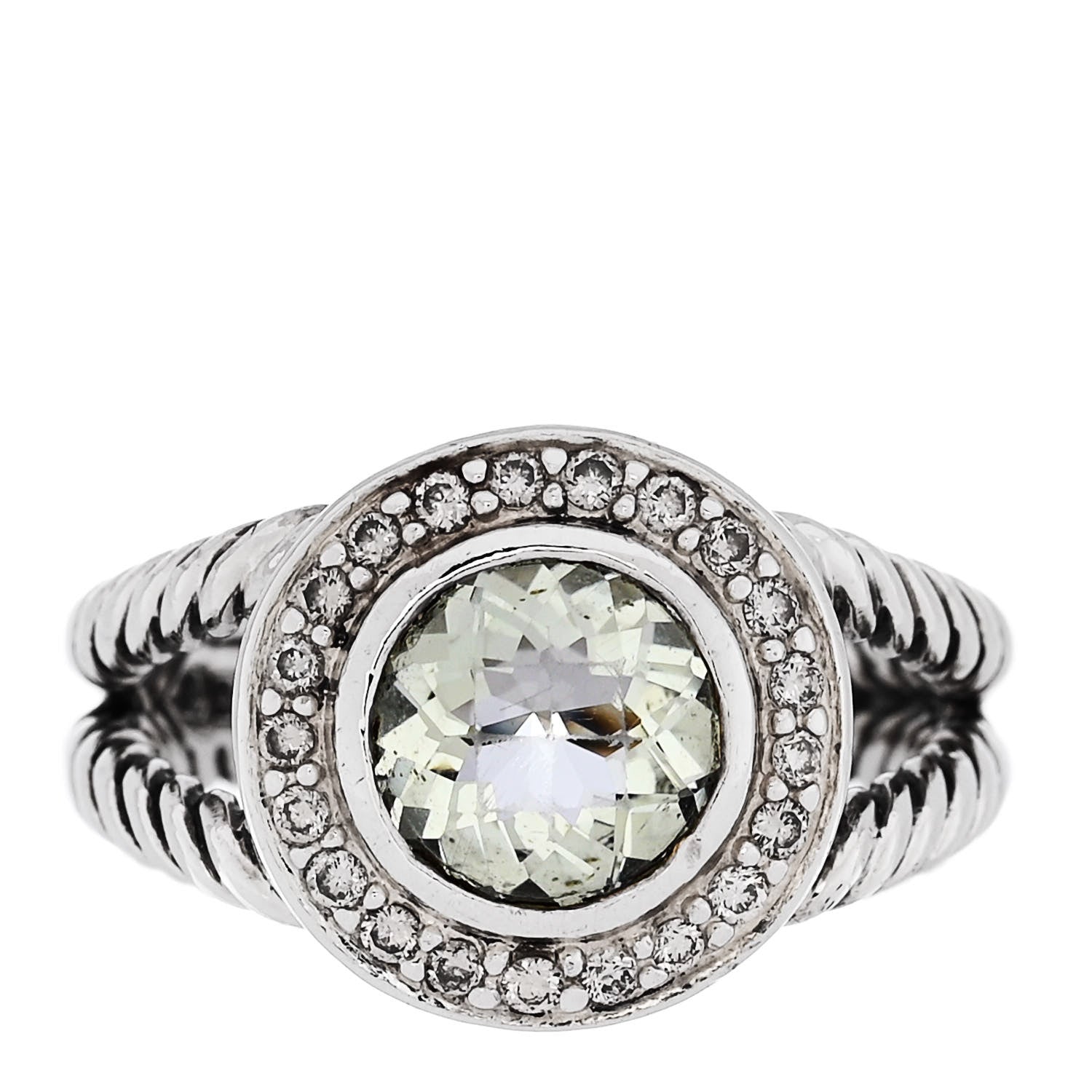 David Yurman Sterling Silver Diamond Prasiolite 8mm Petite Cerise Ring 1 of 5