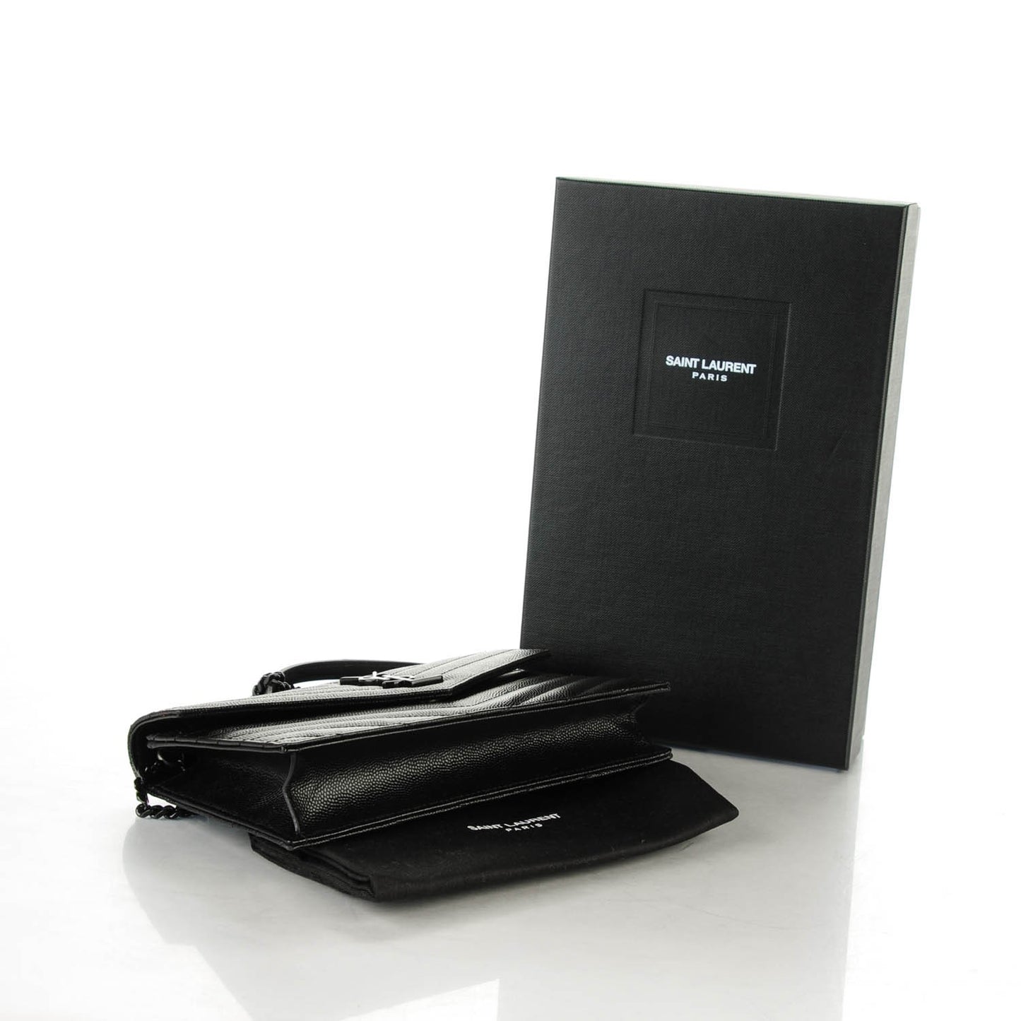Grain De Poudre Matelasse Chevron Monogram Envelope Chain Wallet Black