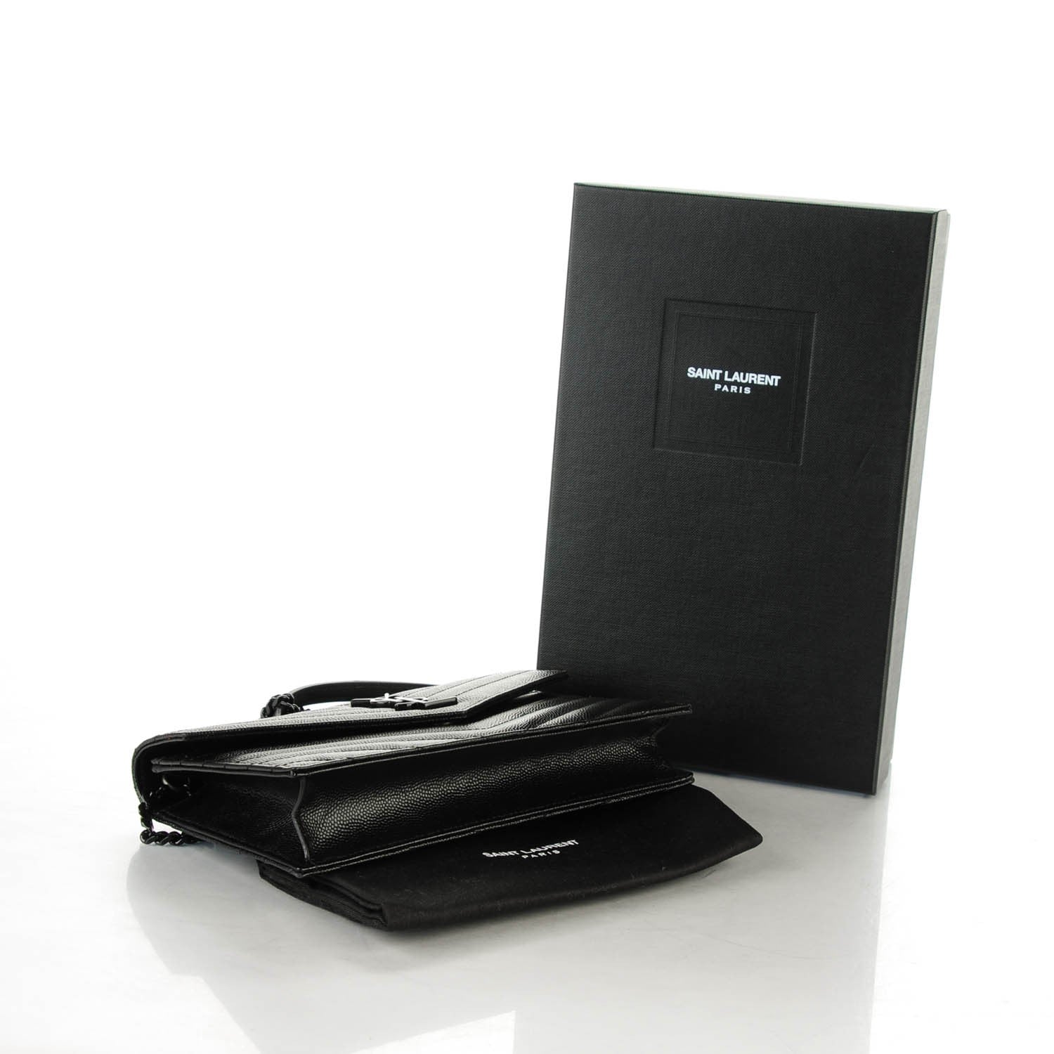 Saint Laurent Grain De Poudre Matelasse Chevron Monogram Envelope Chain Wallet Black 4 of 6