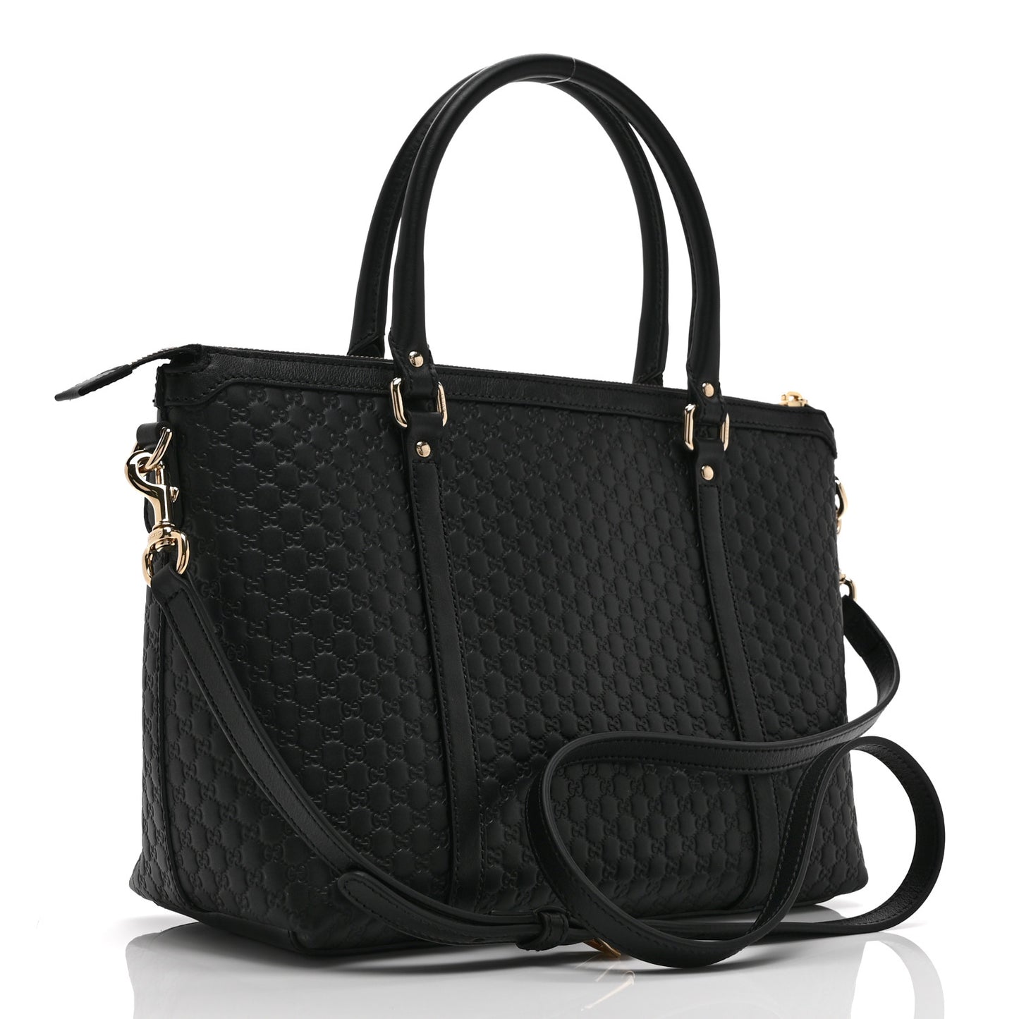 Soft Microguccissima Small Zippered Satchel Black