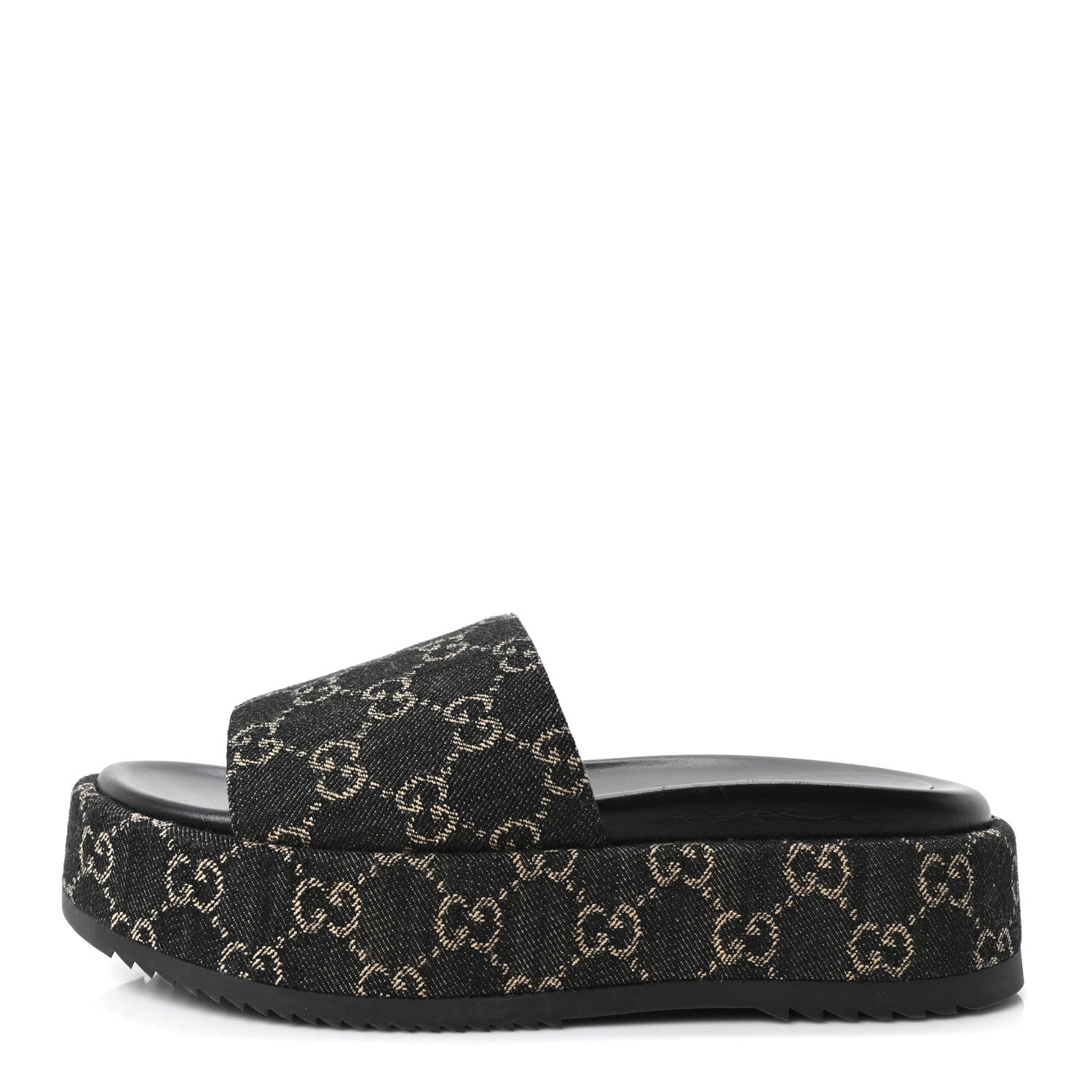 Gucci Jacquard Black Denim GG Monogram Angelina Platform 55mm Slide Sandals 39.5 Black Ivory 1 of 10