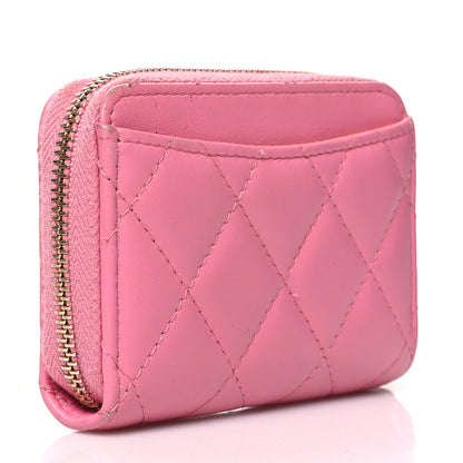 Chanel Lambskin Quilted Zip Around Coin Purse Wallet Pink Yellow 3 of 12