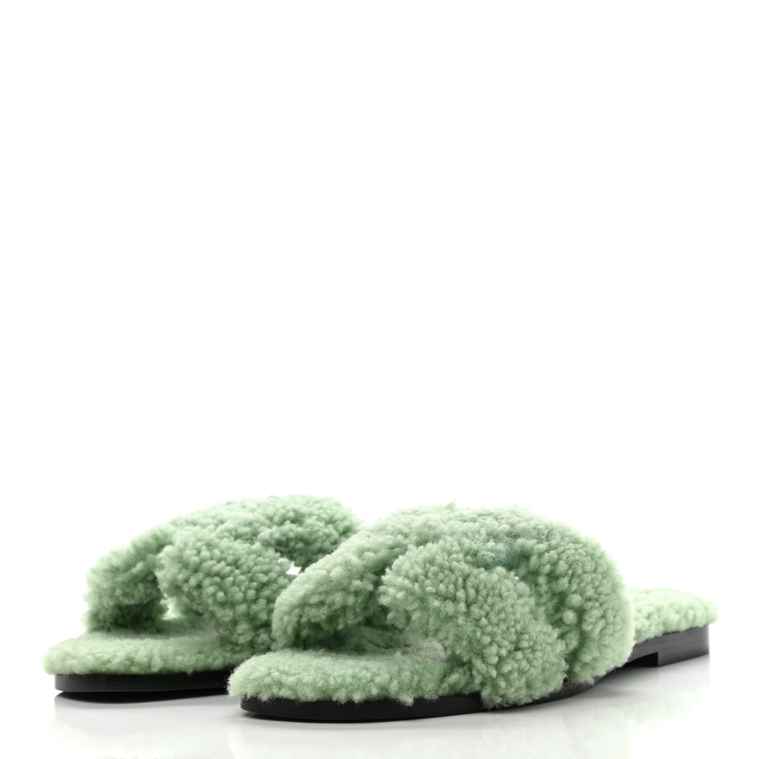 Hermes Woolskin Oran Sandals 39 Vert D’Eau 3 of 8