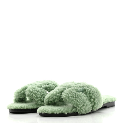 Hermes Woolskin Oran Sandals 39 Vert D’Eau 3 of 8