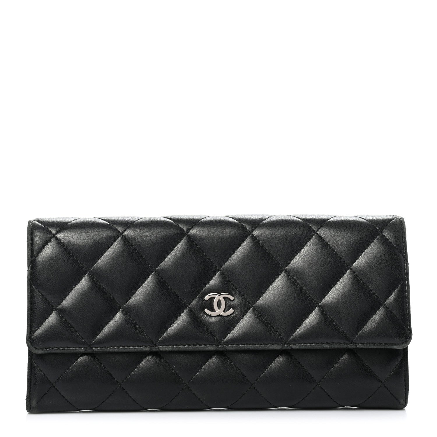 Chanel Lambskin Quilted Large Gusset Flap Wallet Black 1 of 9